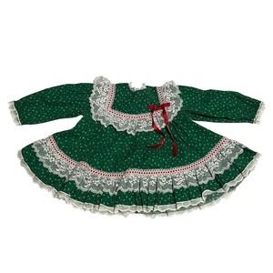 Vintage Bryan Girls Green Floral Lace Holiday Dress 12M Christmas Dress